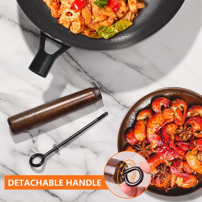Detachable wooden handle for the wok