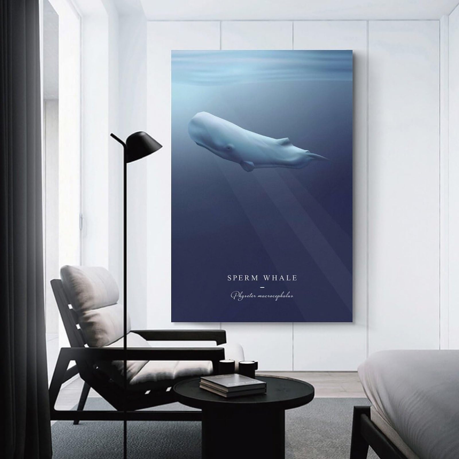 Junmoney Sperm Whale Art Print Wall Decor Canvas Print 24x36inch(60x90cm), for Lounge, Study, Hallway Or Flat Walls, Decorative Artwork with Broad Appeal