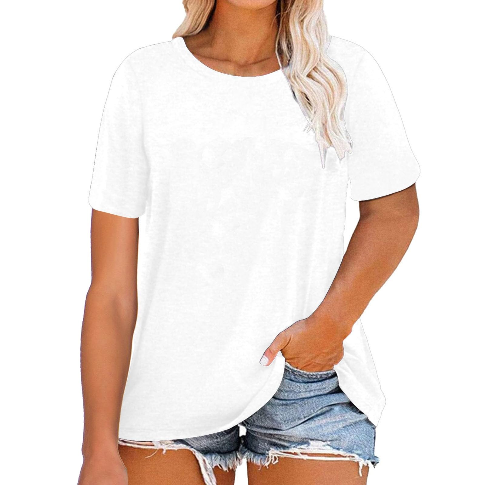Generic Camiseta casual para mujer, a la moda, talla grande, camisetas de verano para mujer, camisetas de manga corta, cuello redondo, casual, ajuste holgado, túnica, vestido largo, talla grande