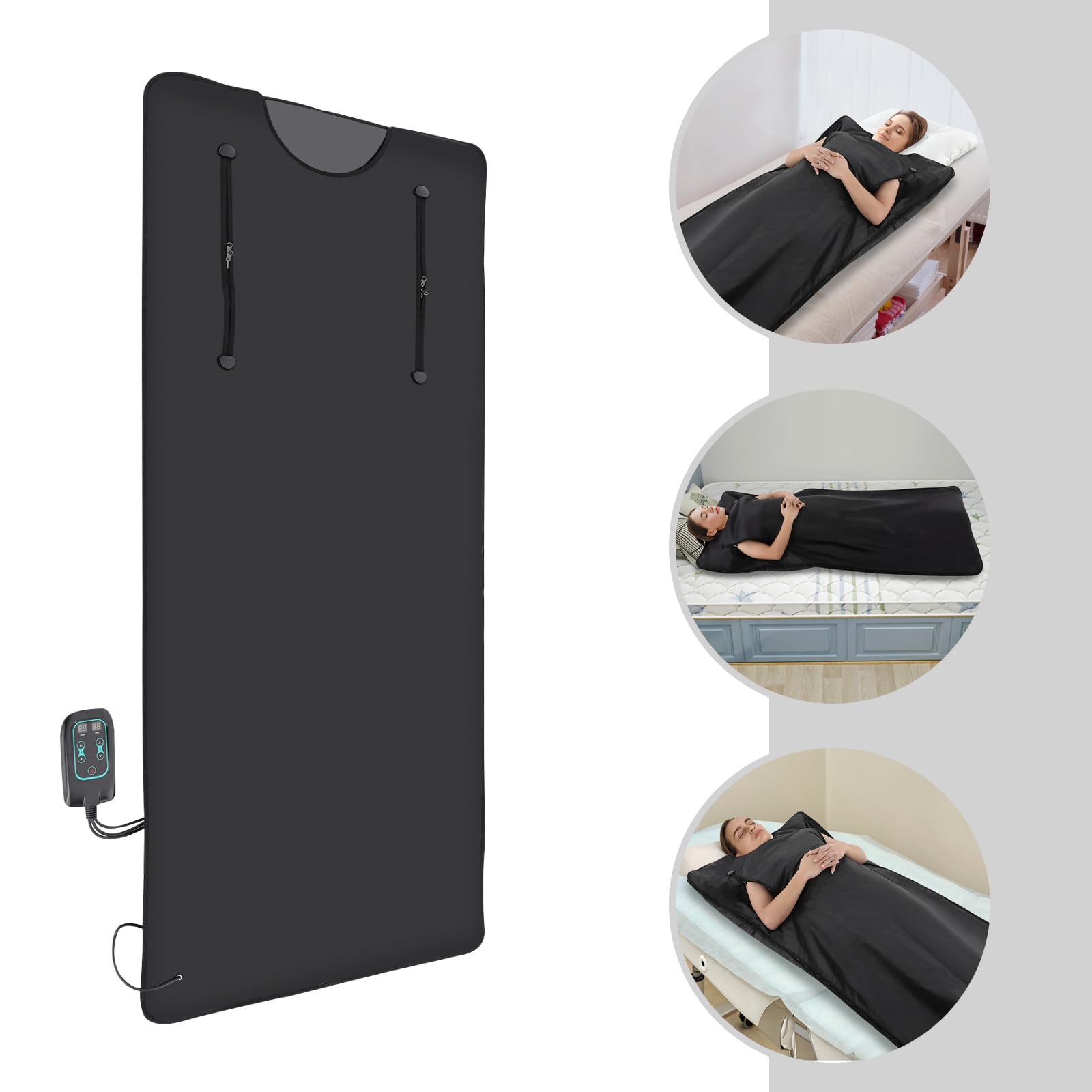 Manta de sauna por infrarrojos de 180 x 160 cm, para el hogar, profesional, terapia de desintoxicación, sauna portátil, con 4 protectores de seguridad para sudoración caliente, relajación,