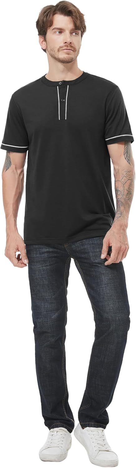 Men's Henley Short Sleeve Shirts Button Shirt Casual Fashion Soft Lightweight Vintage Regular Fit Summer T-Shirt Tops - Image 4
