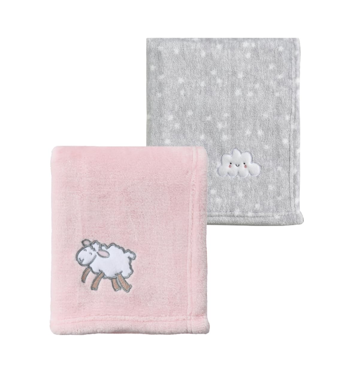 CREVENT 2Pcs 75cmX100cm Cute Cozy Fluffy Warm Baby Blankets for Infants Toddlers' Bedding Crib Cot Stroller - Grey Cloud + Pink Sheep