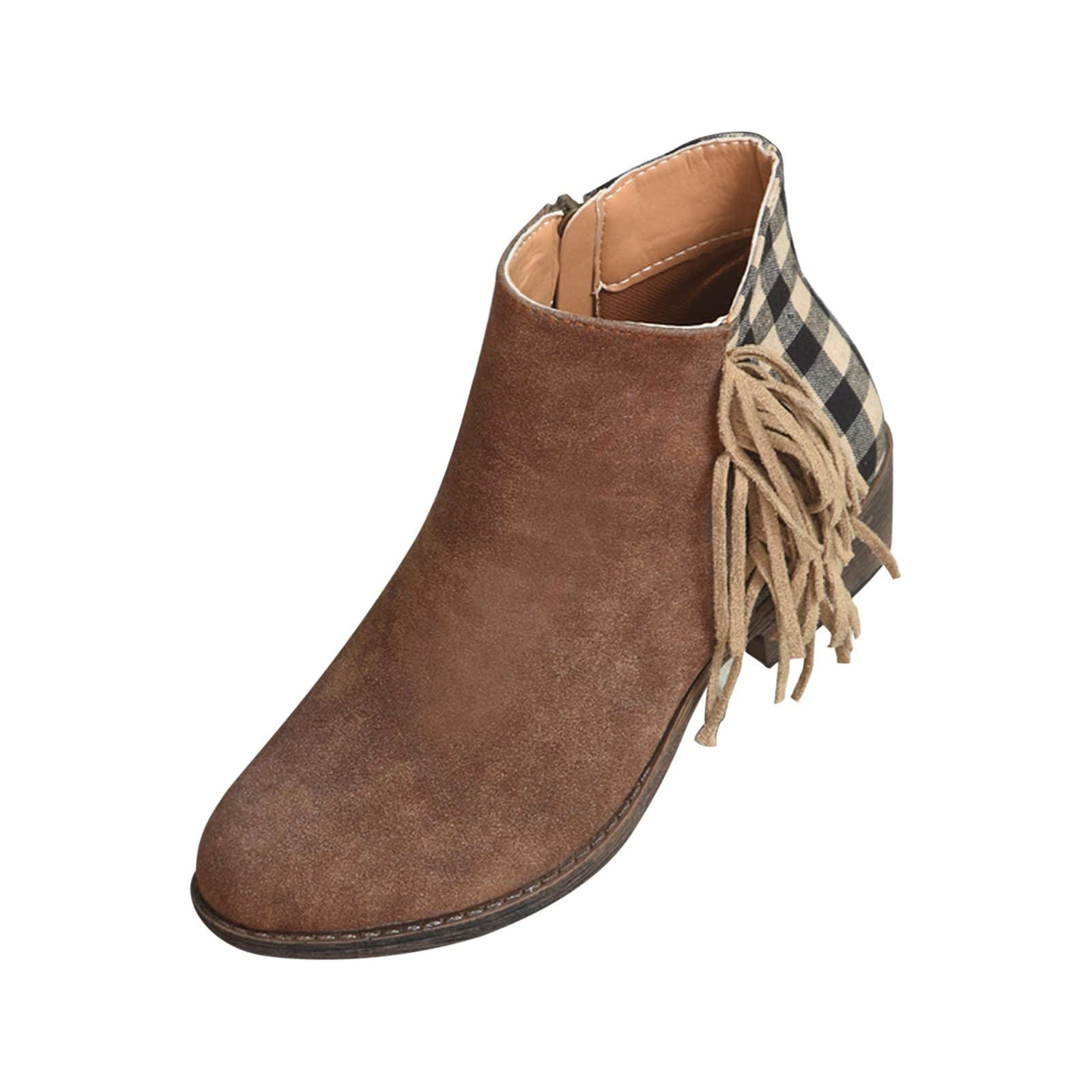Tassel Booties Plaid Fringed Wedge Heel 