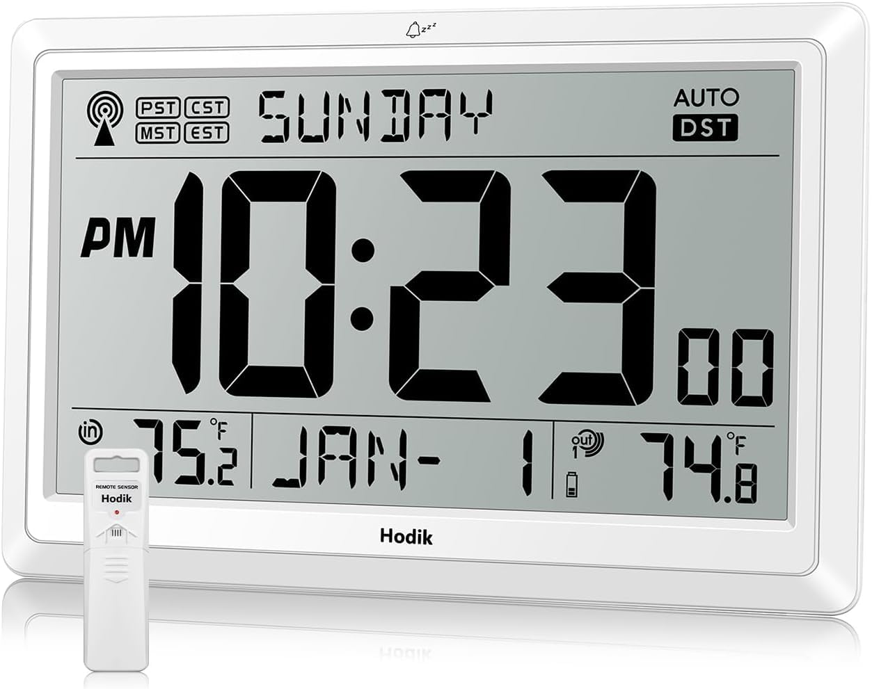 HODIK Atomic Wall Clock with Indoor Outdoor Temp, Digital Clocks(White)