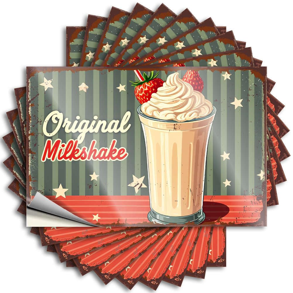 Room Decore, Tattoo Halloween Hard Original Milkshake with Whipped Cream and Strawberries. | Plush Waterproof Vinyl Stickers(6X9CM)