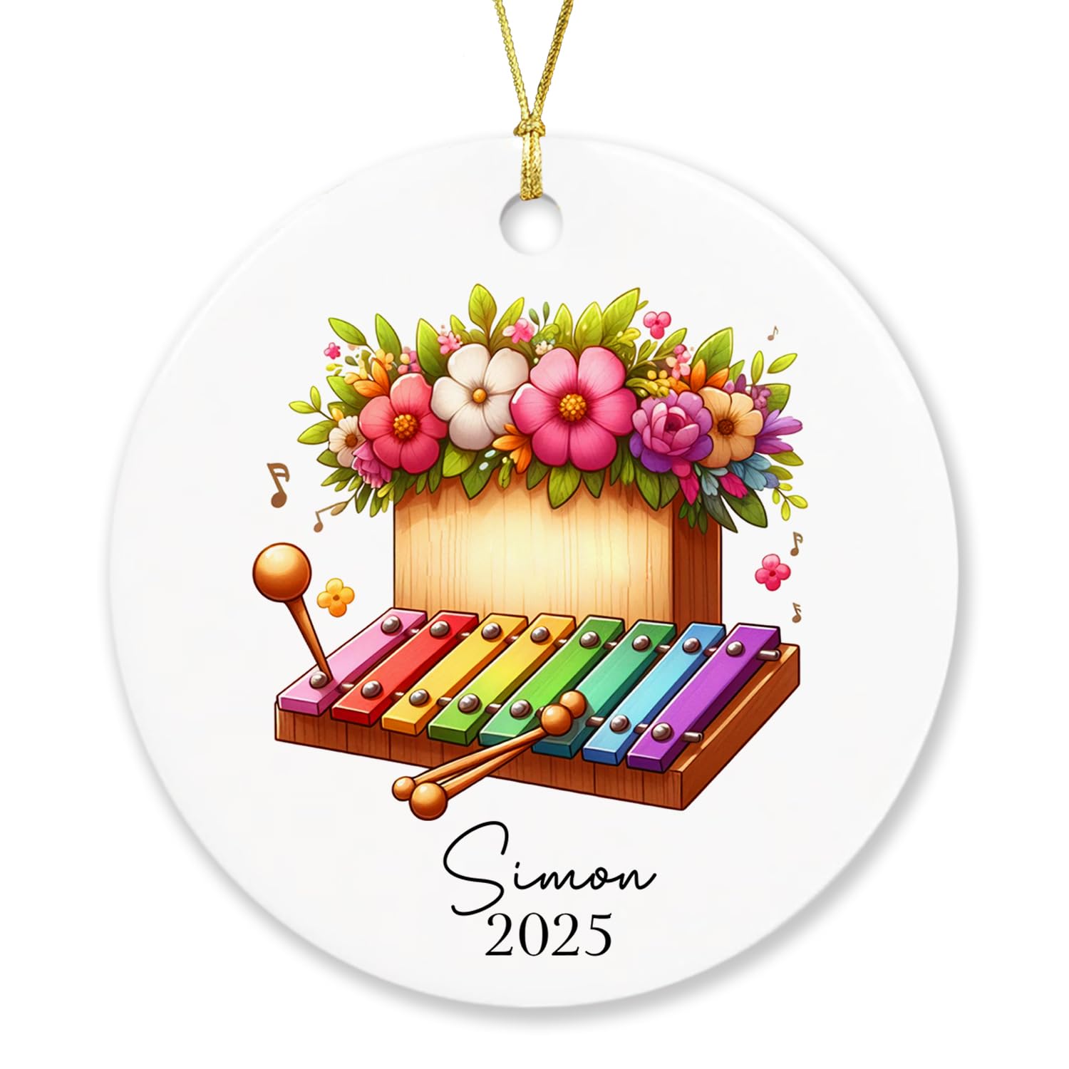 Personalized Name Xylophone Players Christmas Ornament 2025, Xylophone Lovers Xmas Tree Hanging Ornament, Custom Xylophone Musical Instrument Keepsake, Xylophone Flowers Ornament Gift for Xylophonist