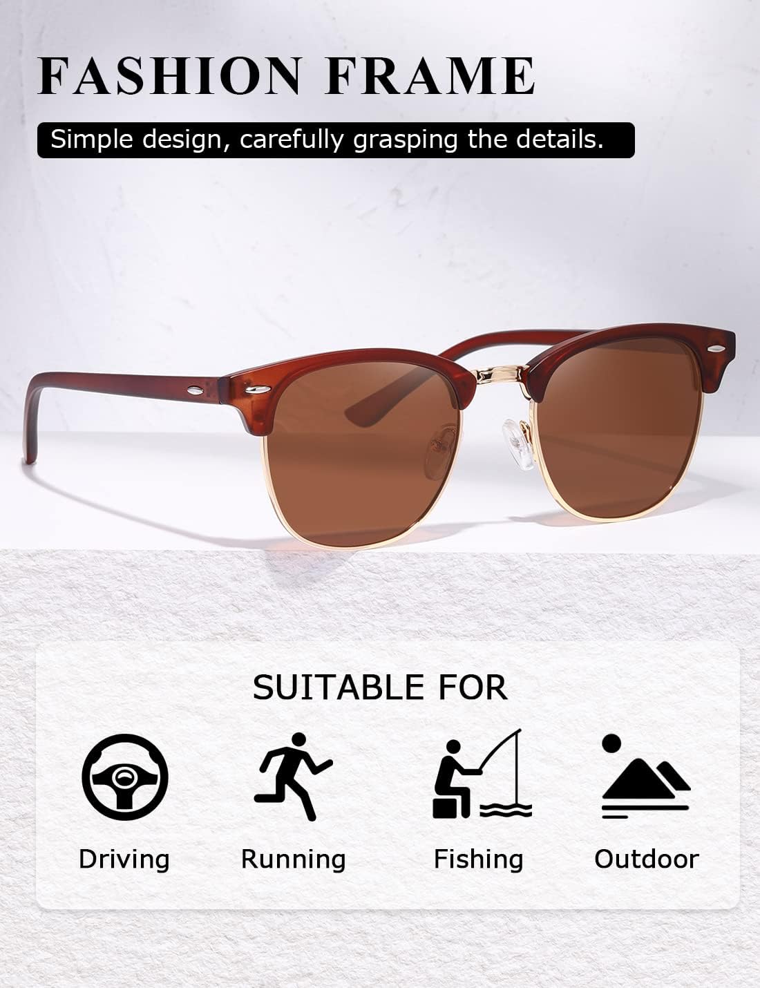 AEVOGUE Polarized Sunglasses For Women And Men Semi Rimless Frame Retro Sun Glasses AE0369 - Image 3
