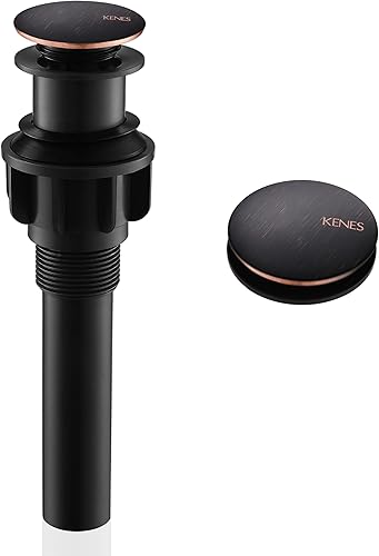KENES Desagüe desplegable de bronce aceitado para lavabo, tapón de drenaje para lavabo, montaje de drenaje de fregadero sin desbordamiento, anti