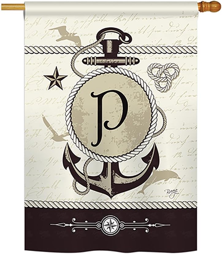 Breeze Decor Monogram Nautical P Large Flag 28"x 40"