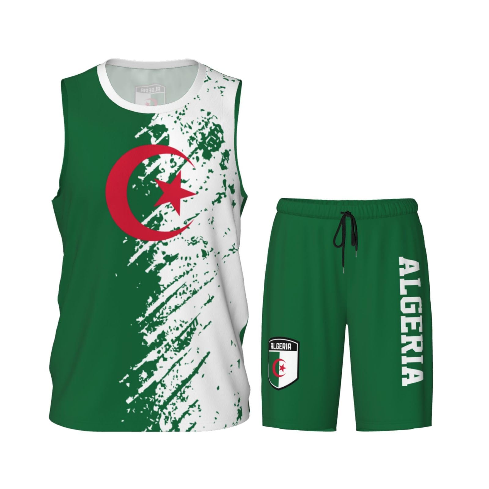 Algeria Flag Grain (1) Basketball Jersey Uniform Suit for Men Adults Training Athletic Set