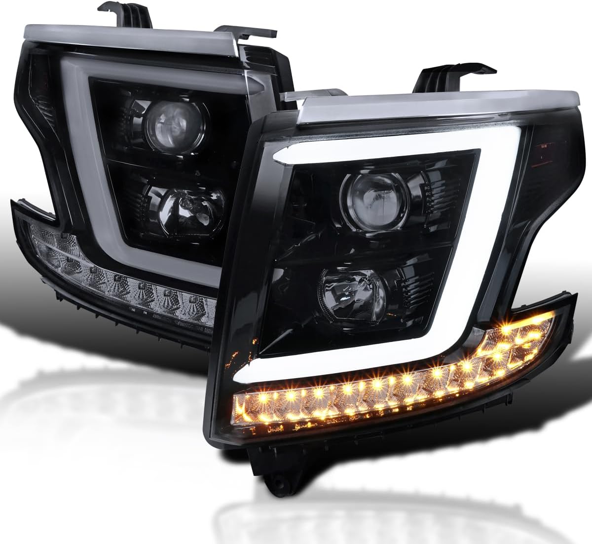 SPEC-D TUNING Glossy Black LED Projector Headlight Pair for 2015-2020 Chevy Tahoe/Suburban