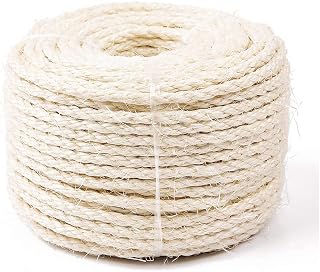 Yangbaga Cat Natural Sisal Rope for Scratching Post Tree Replacement, Hemp Rope for Repairing, Recovering or DIY Scratcher, 6mm Diameter, Come with a Play Ball 33FT