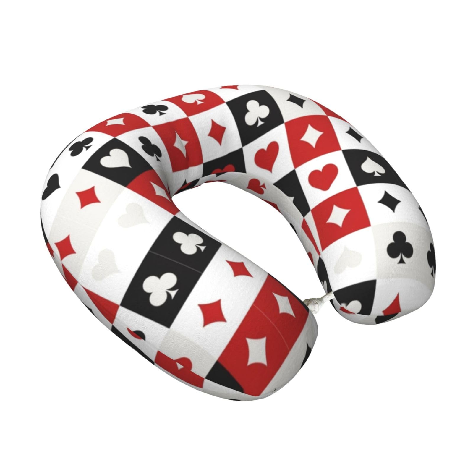 Travel Support Pillow Suits Hearts Diamonds Clubs Spades Grid Poker Playing Cards, U-Shaped Memory Foam for Neck Comfort on Airplanes, Cars, and Commutes