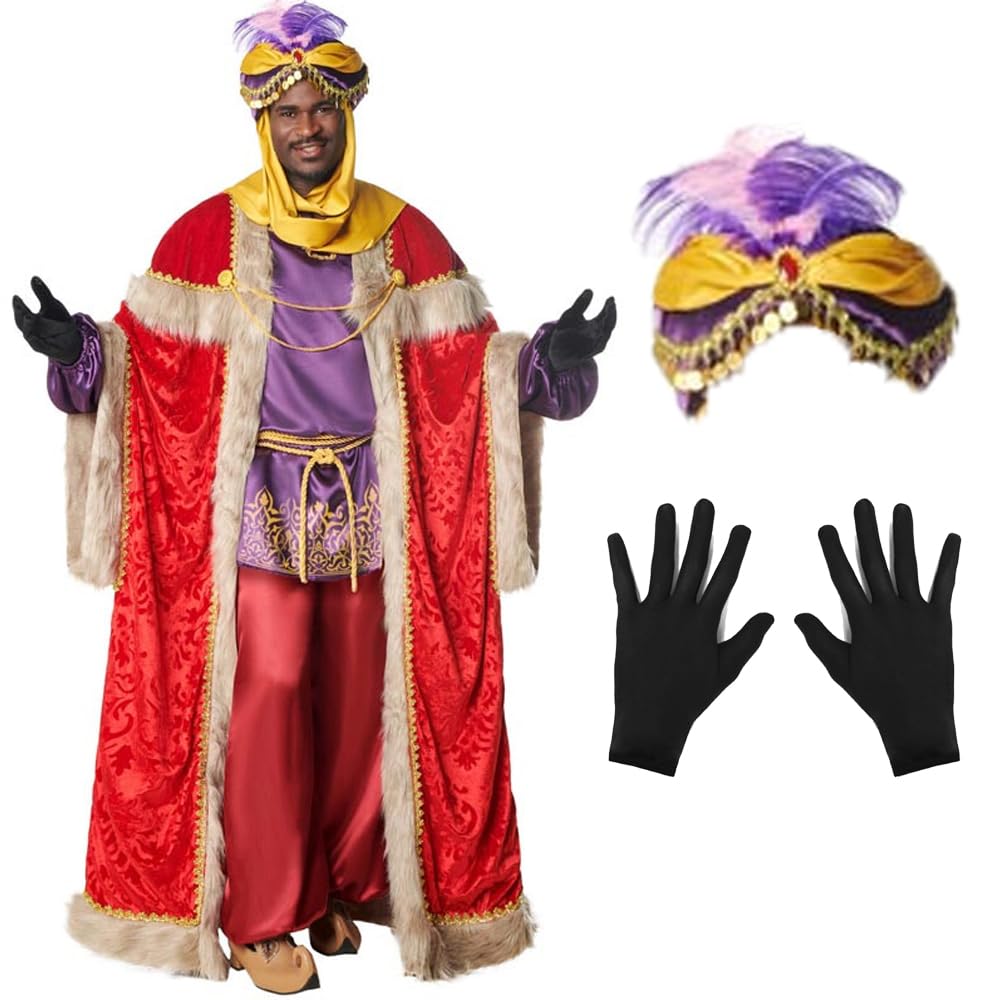 Disfraz Rey Mago Hombre DELUXE, Kit Disfraz Rey Mago Baltasar Adulto Navidad - Disfraz Rey Mago con accesorios para Navidad