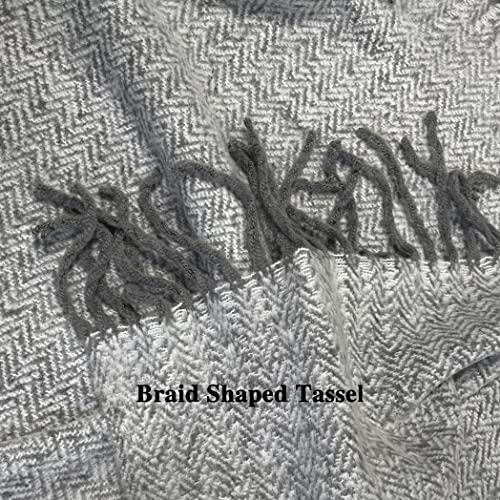 Soft Cashmere Acrylic Throw Blanket Fringe Throw Blanket Lightweight Cozy Shawl Warp Throw Blanket For Bed Or Sofa Farmhouse Outdoor Throw Blankets, 51" X 67", Grey #TOP4