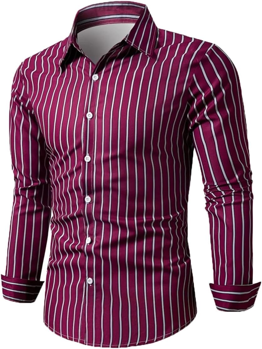 Bciopll Men's Casual Striped Design Shirt Summer Long Sleeve Shirt Lapel Button Down Shirts