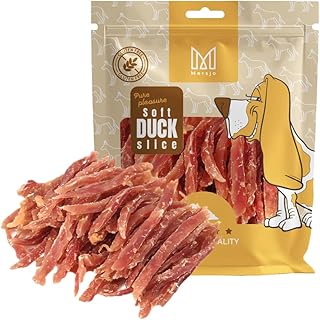 crocchette per cani - 92% alto contenuto di carne, Senza Cereali e Zuccheri, Supplemento giornaliero per cani, aiuto naturale alla masticazione, strisce di anatra morbida, 500g