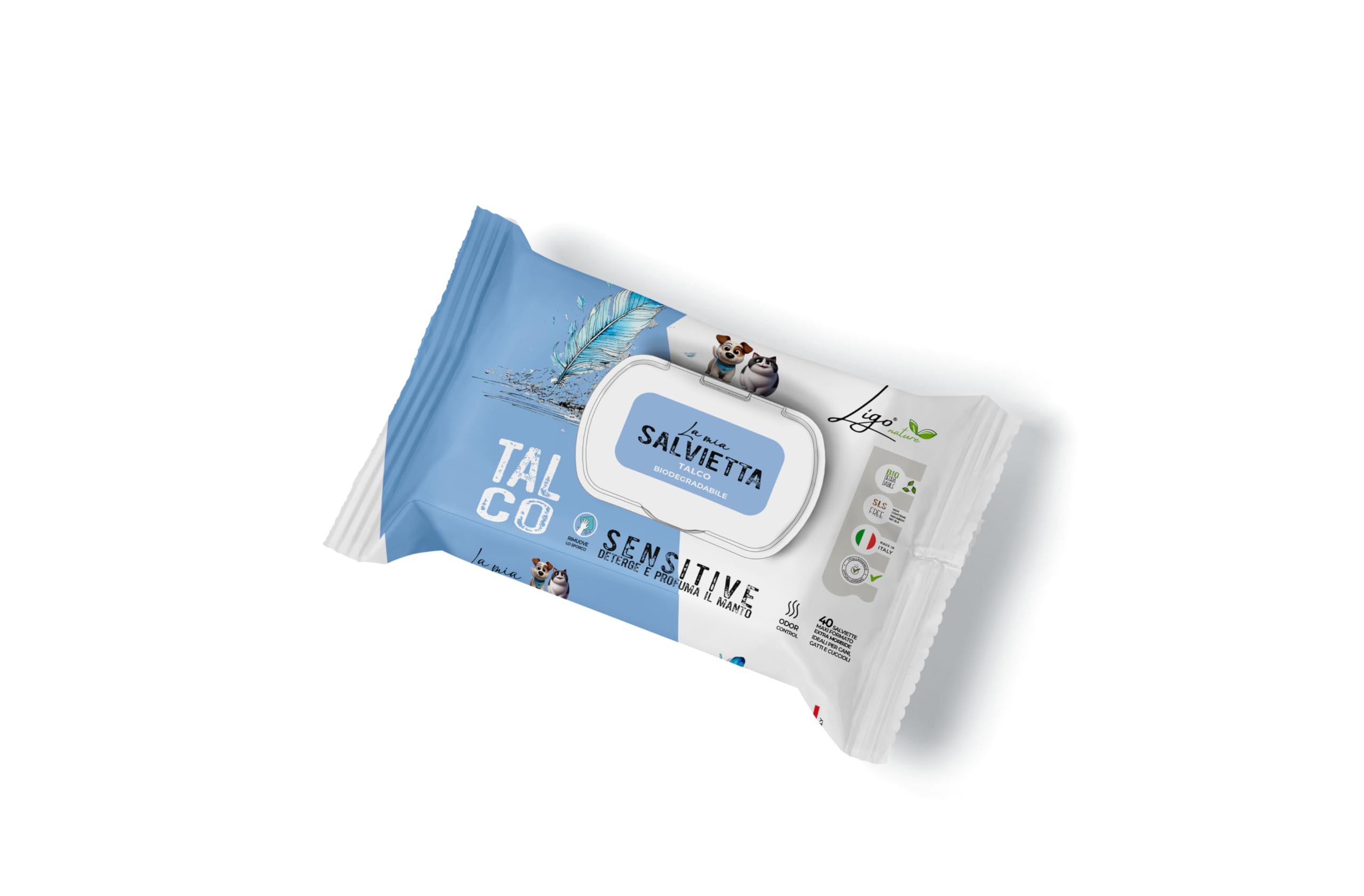 Ligo Nature|La mia salvietta| salviette igieniche per Cani e Gatti | Sensitive Talco | 12 Confezioni da 40pz