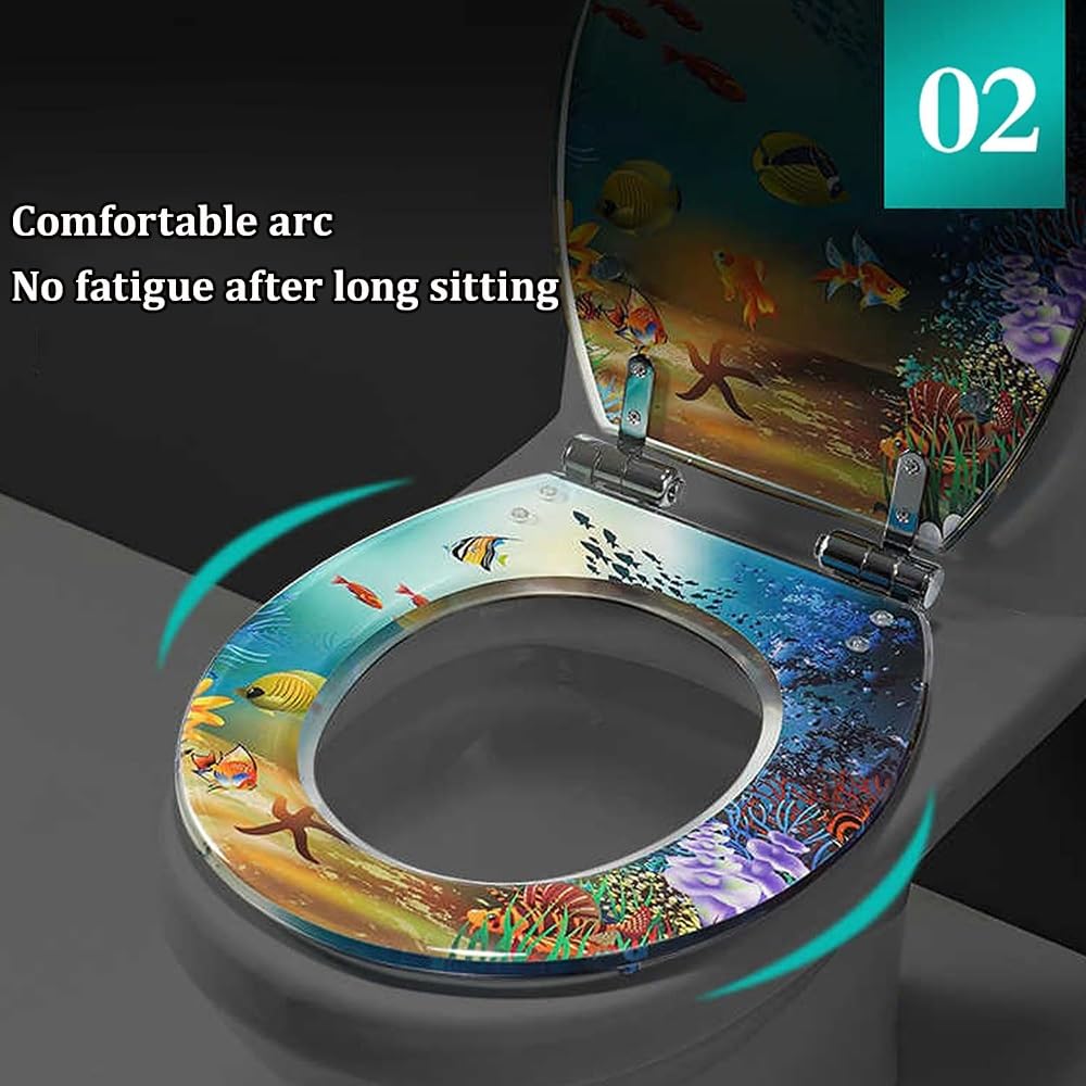 Copriwater a sgancio rapido con chiusura lenta, in resina 3D, decorativo, per WC a forma di V
