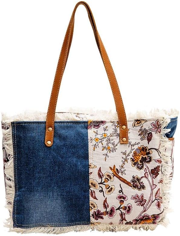 Myra Bag Western Leather Shoulder Bag for Women - Upcycled Canvas Handbag Primrose - Image 4