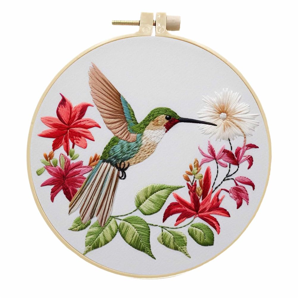 Meecaa Hummingbird Embroidery Kit Starter Set, Animal Flower Hand Embroidery Set, Pattern Printed Cross Stitch Set For Beginner Adults, With Embroidery Hoop And Instructions (Hummingbird)