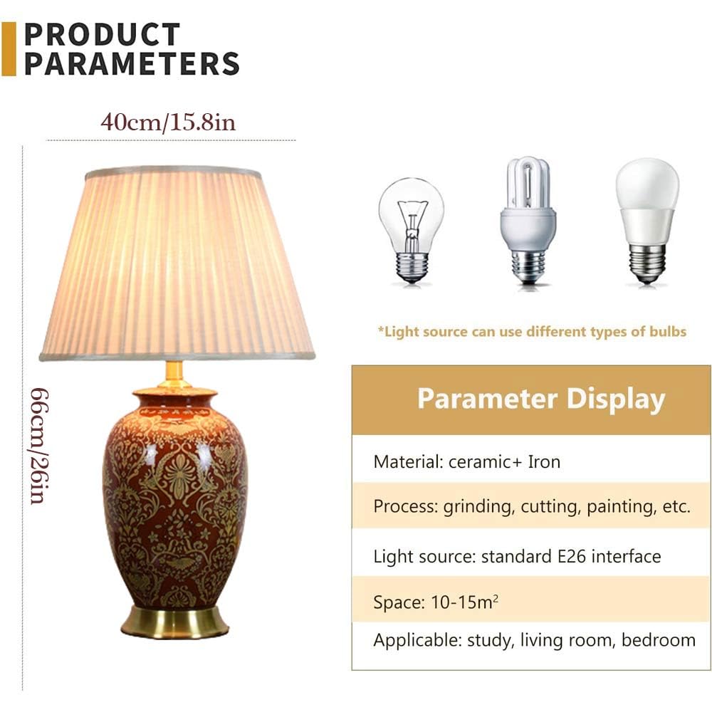 Czerwona Ceramiczna Lampa Stołowa W Stylu Amerykańskim Vintage, Kwiatowa Lampka Nocna, 26 Cali, Biurko, Lampka Do Czytania, Metalowa Podstawa, Dekoracja Sypialni, Salonu,