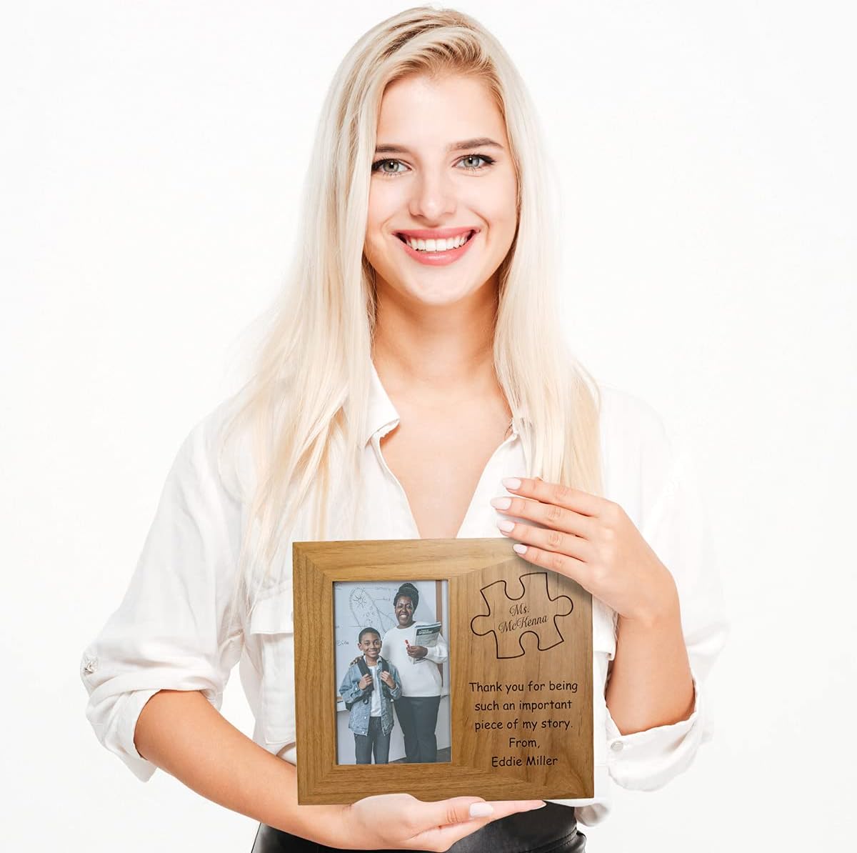 PlaqueMaker Personalized Thank You for Being A Piece of My Story Picture Frame -A Great Gift for Teachers, Leaders, & Mentors (Red Alder)