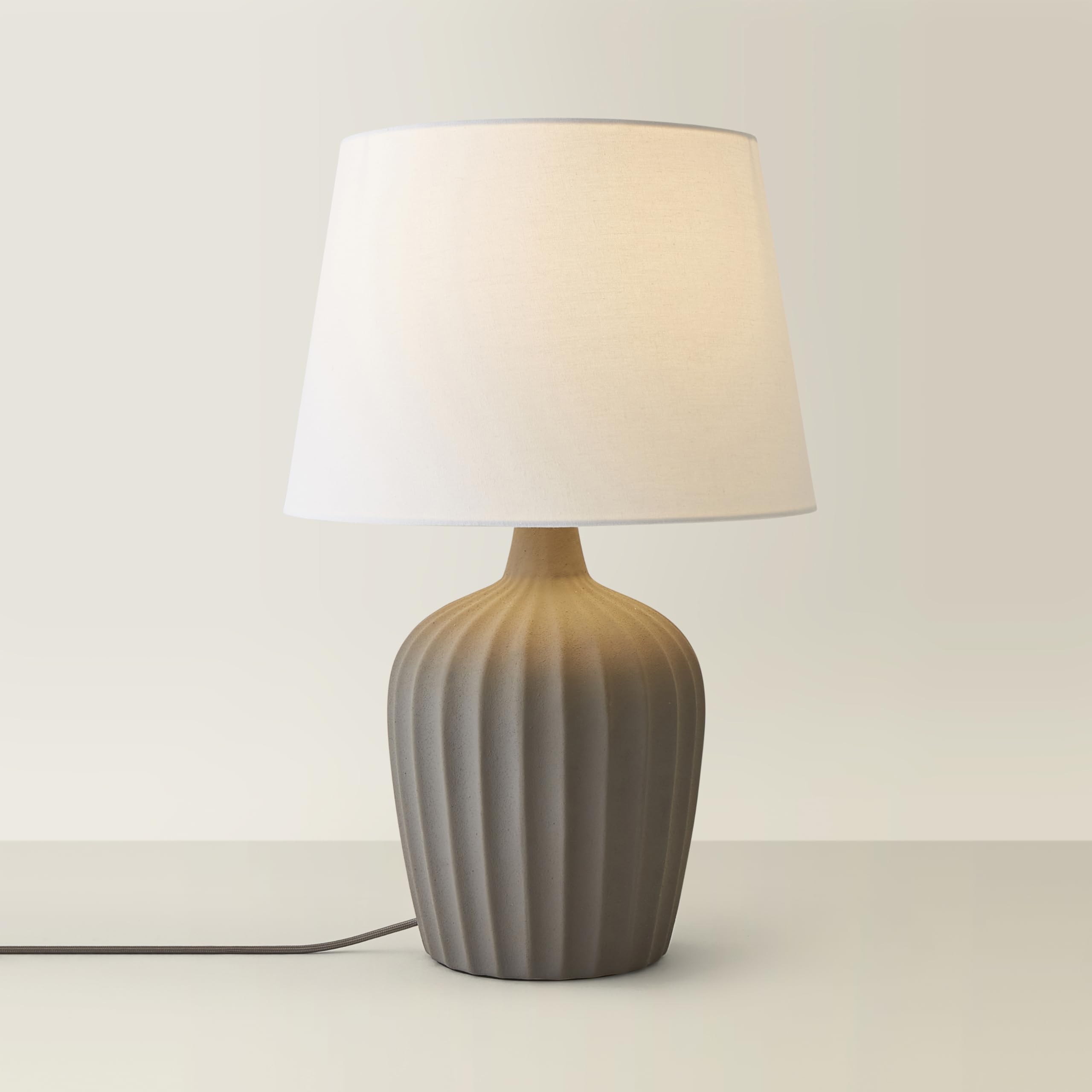 ValueLights | Serena Natural Tapered Linen Lamp Shade Ribbed Ceramic Grey Table Lamp | Table Lamps, Home Décor & Improvement Essential