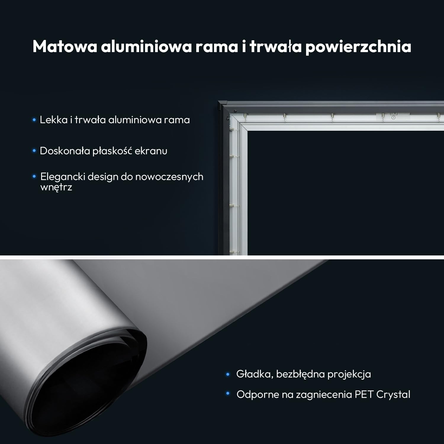 Ekran projektora, 100 cali, Ambient Ceiling Light Rejecting ALR CLR, 4K Ultra HD Ramka stała 16:9, PET Crystal, Montaż na ścianie dla projektorów ultra krótka odległość, Seria Classic