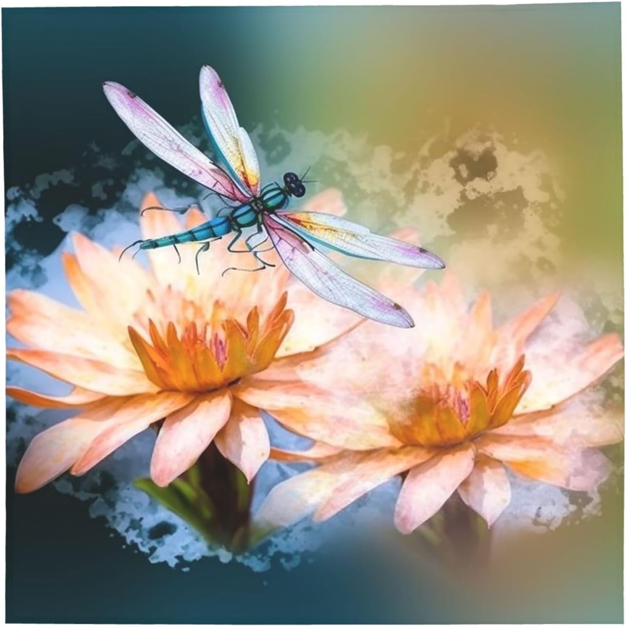 Cooling Bandanas for Men Women Square Hair Scarf 22" x 22" Novelty Headband Flying Dragonflies Lily Flower Neckerchief