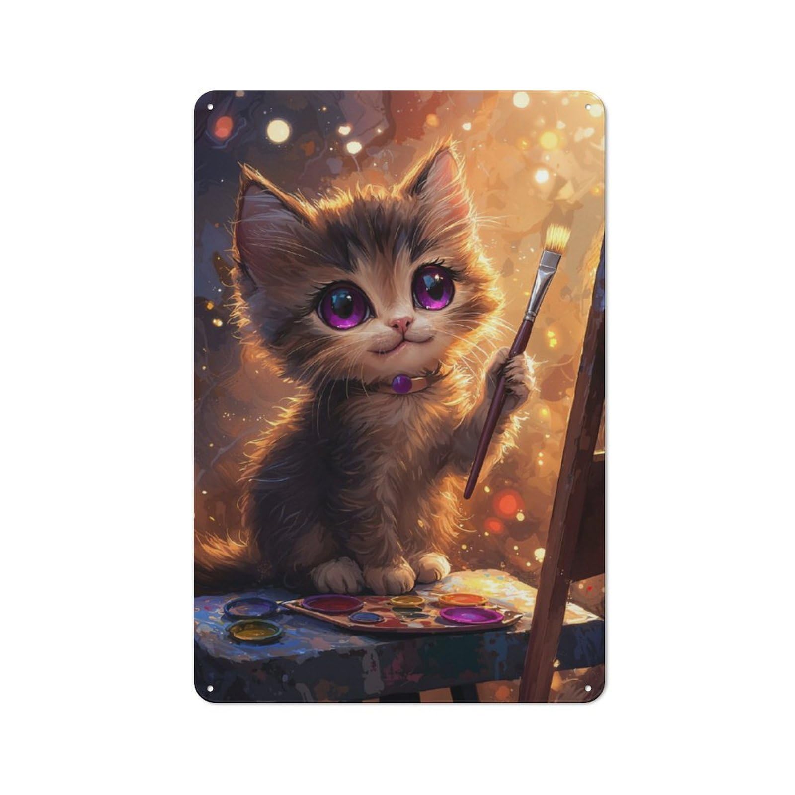 Junmoney Kitten Artist Retro Metal Plaque 30X20cm For Lounge Or Reading Corner, Suited To Lounge Decor Fans