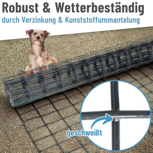 VOSS.garden 10m Gitterzaun 100cm Premium Maschendrahtzaun 100x75mm Gartenzaun anthrazit Wetterfest Punktgeschweißt