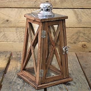 Nautical Tapered Dark Wooden Hurricane Candle Lantern 30Cm X 15Cm