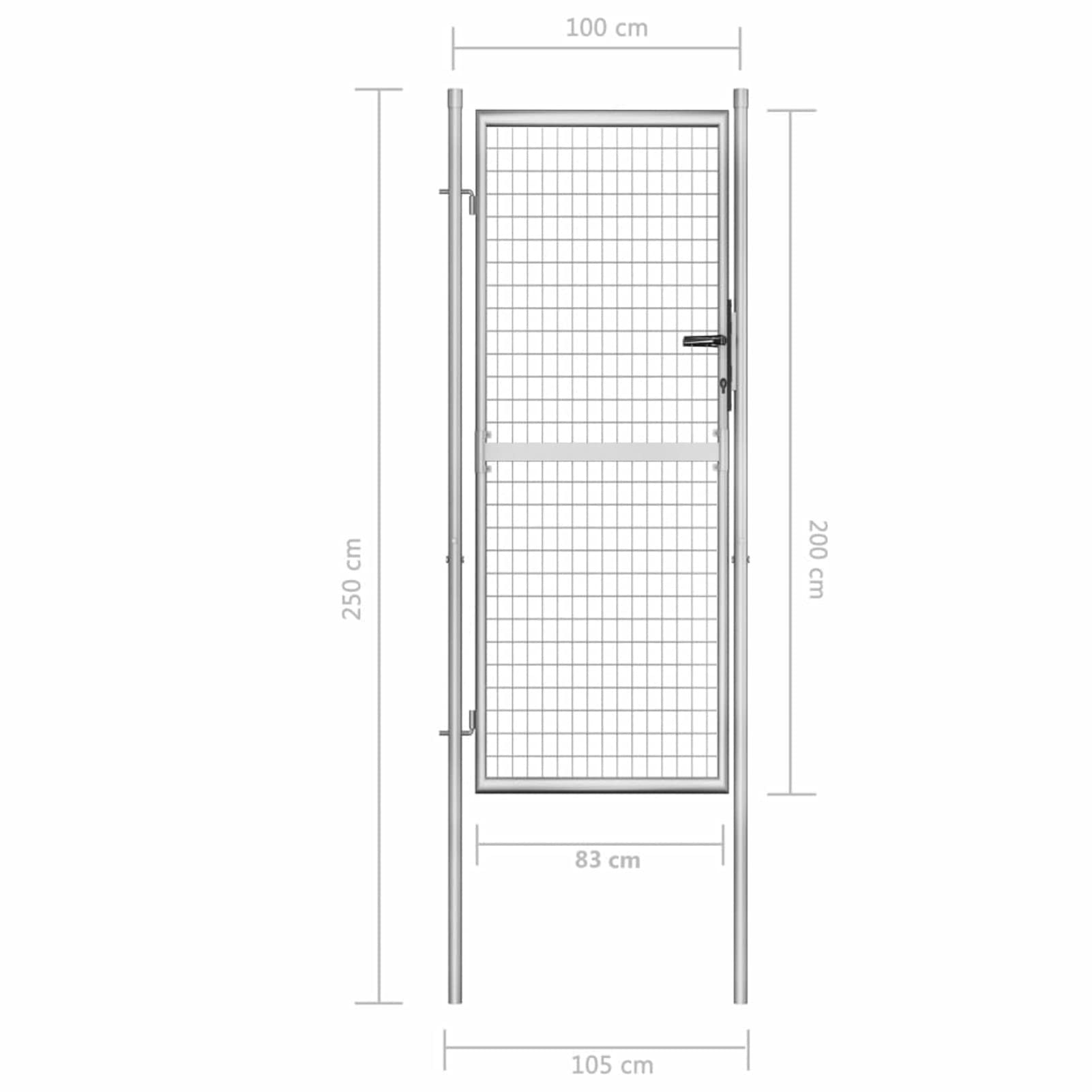 Tidyard Cancello per Giardino in Acciaio Zincato, Cancello Pedonale per Recinzione Singolo/Doppio,Cancello per Recinzione Singolo,Cancello da Giardino in Acciaio,Cancello da Esterno 105x250cm Argento
