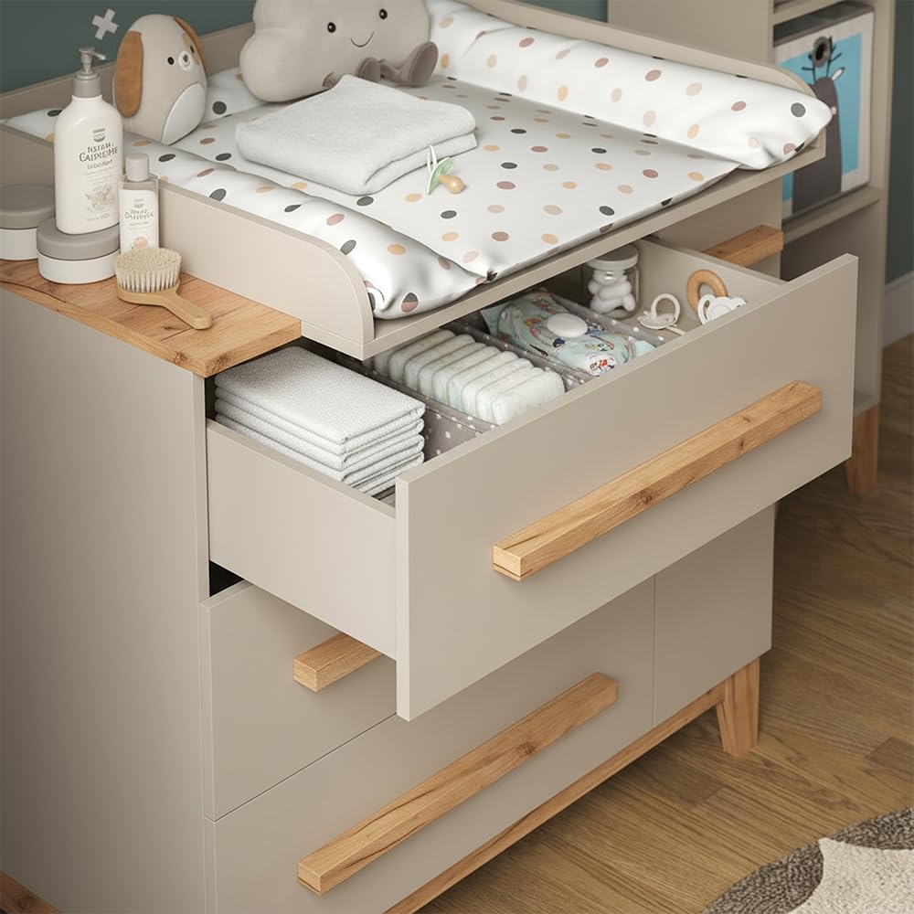 VitaliSpa Cambiador Malia, Cachemira/Artesanal, 98 x 98 cm con cajones, con Cambiador y Accesorio extraíble para facilitar la Limpieza
