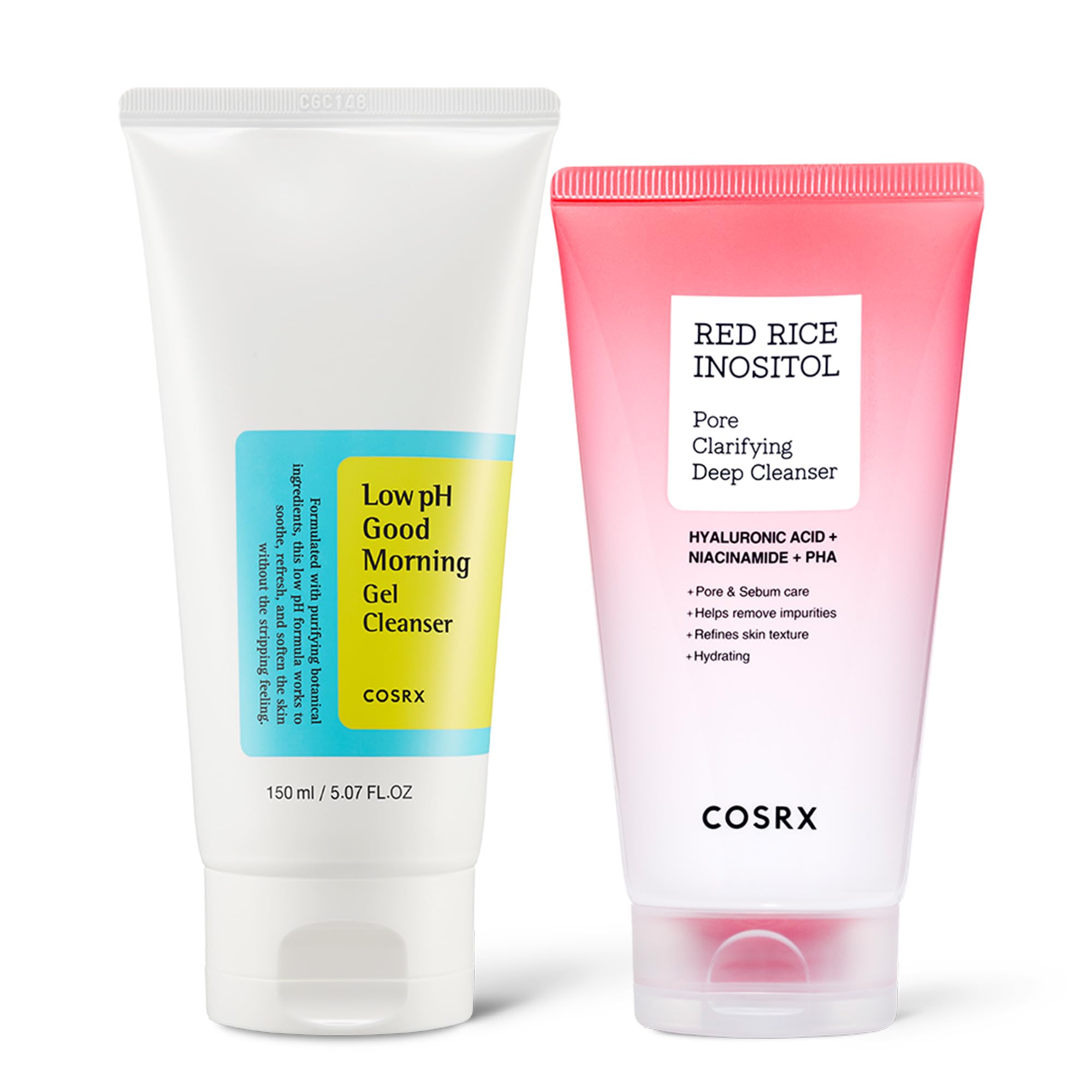 COSRX Low pH Day & Night Cleansing Duo - Daily Gentle Cleanser + Deep Pore Cleanser Set, BHA AHA PHA Face Wash for Sensitive Skin, Blackhead & Pore Care, Korean Skincare