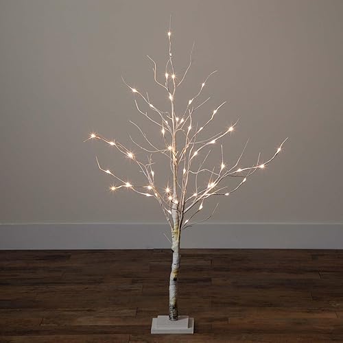 Miniatura 9 de Nearly Natural Árbol de abedul blanco artificial preiluminado de 4 pies con luces LED, 51 LED blancos para decoración interior del hogar, árbol de