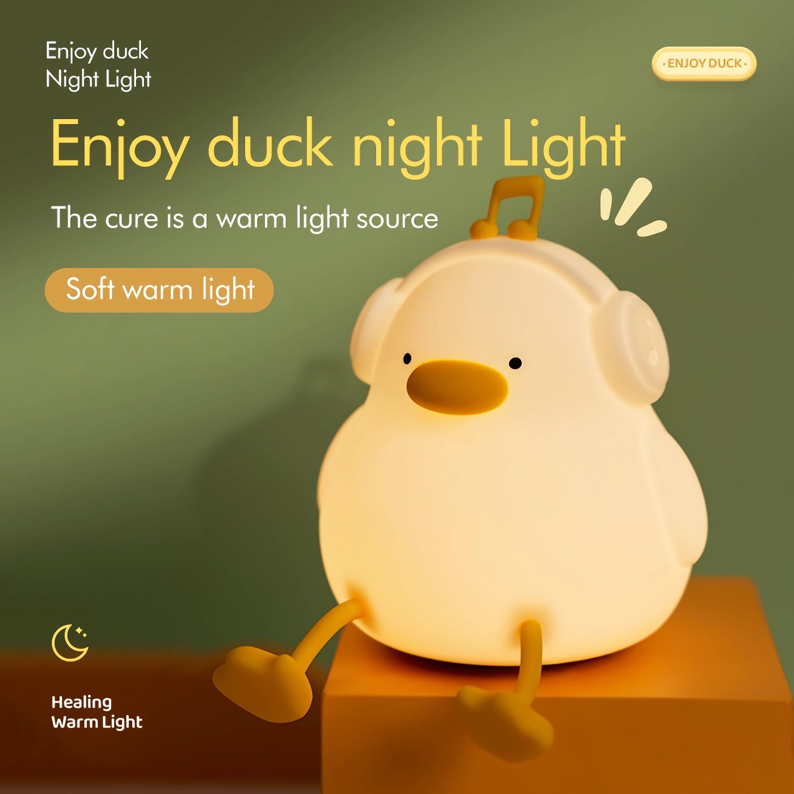 Nachtlicht für Kinder, niedliche Musik-Enten-Lampe, 3-stufig dimmbar, über USB wiederaufladbar, mit Timer, beruhigendes Tierspielzeug für Kinderzimmer, Schlafzimmer, Schlafsaal, Geschenk für Jungen