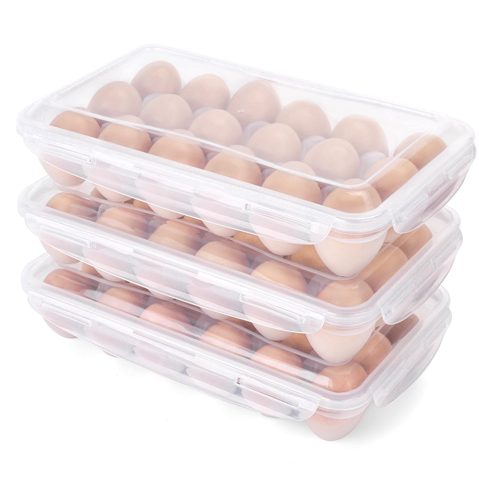 HAKSEN 3 Pack Egg Cartons Reusable, Plastic Egg Holder Camping Covered Egg Holders For Refrigerator Clear Egg Storage Container with Lid for 54 Eggs