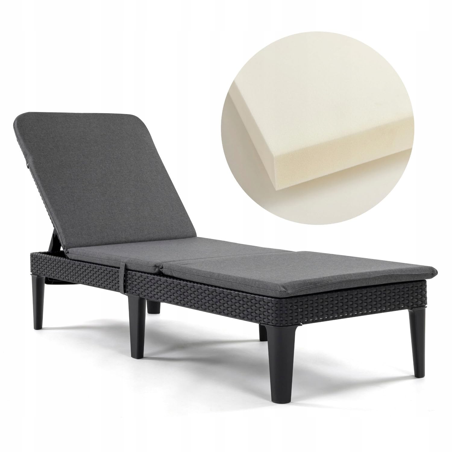 Cuscino per Sdraio Jaipur 190x60 cm, Imbottitura per Lettino da Giardino Impermeabile, Lavabile, Grigio Scuro
