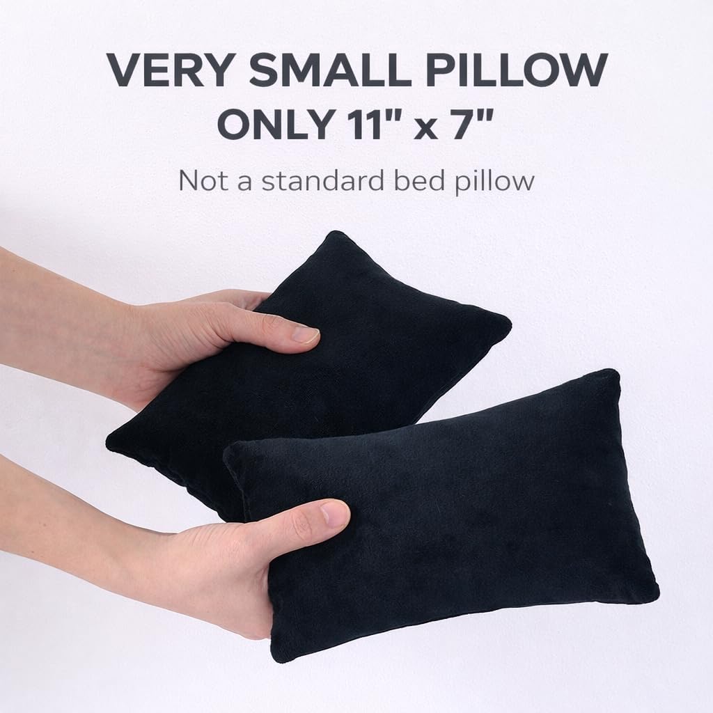 EVOLIVE 2-Pack Micromink Shell Mini Tiny Pillows, 11"x7" - Machine Washable, Lightweight, Breathable Multi-Purpose Travel Pillows for Neck, Back Support, Pet Use (Black, 7“x11”)