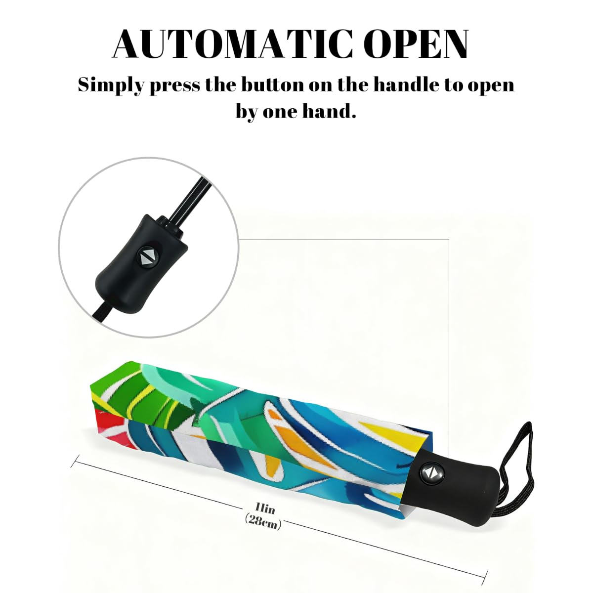 Ombrello pieghevole con foglie di palma tropicali colorate, ombrello da viaggio, compatto, antivento, impermeabile, con protezione UV, rivestimento nero, leggero, 8 costine, portatile, per