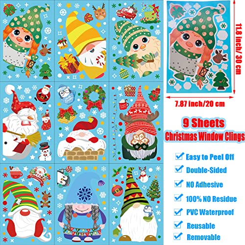 Famygft Christmas Gnome Window Clings,Double Sided Xmas Santa Snowflake Window Clings For Glass Window Winter Holiday Window Decals Window Stickers Christmas Decoration For Kids Home Office Classroom #TOP1