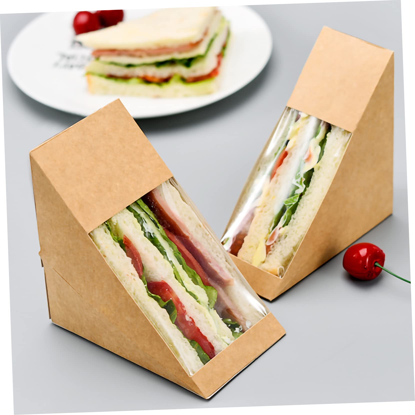 100pièces Boîtes Sandwich Triangulaires Papier Kraft Recyclé Lot De Boîtes à Sandwichs Portables Avec Fenêtre Transparente Adaptées Aux Desserts Et Collations Pour Bureau