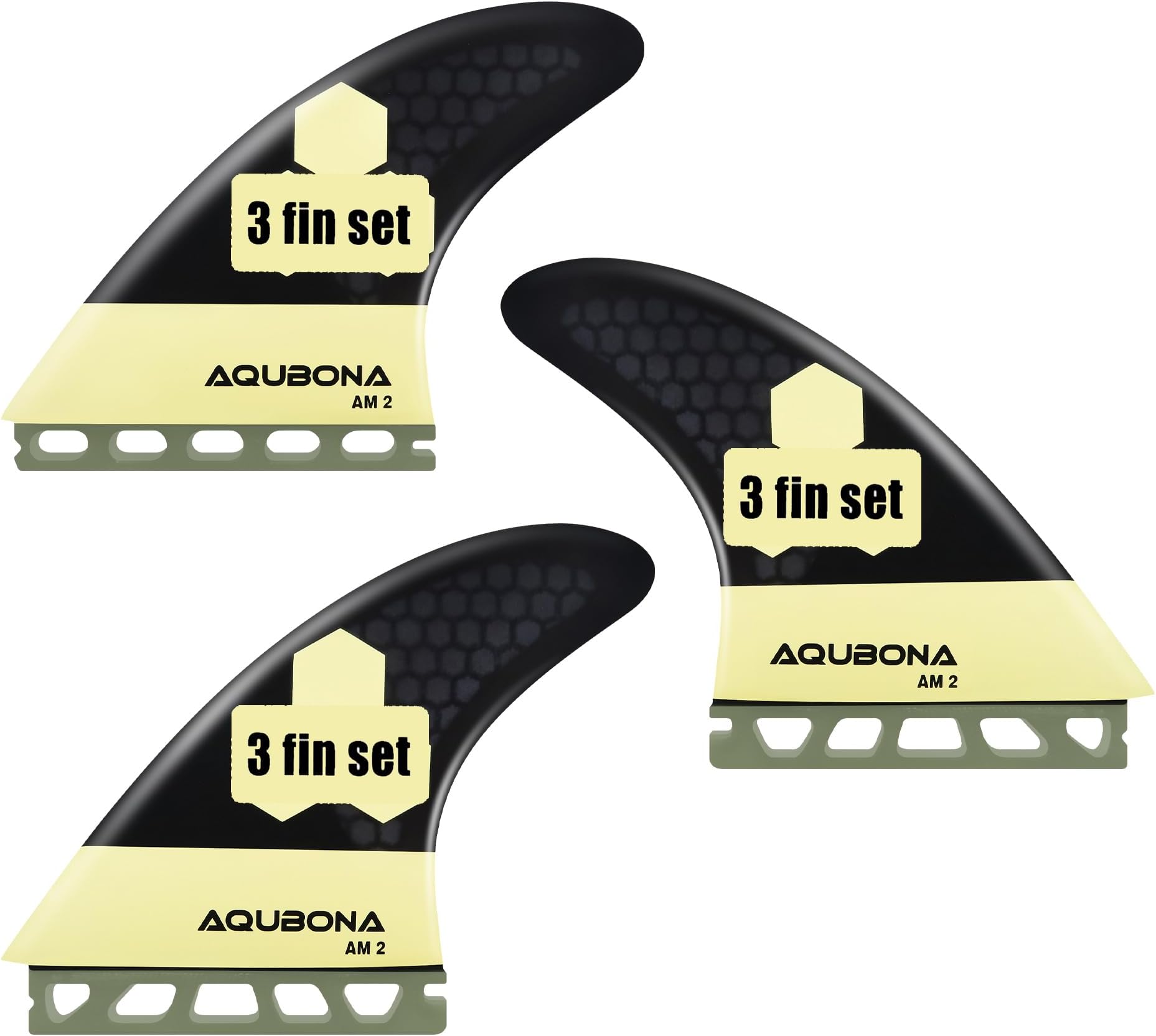AQUBONA Single Tab II AM2 Tri Fin Set Surfboard Fins Fiberglass Fins for Surfing with Fin Bag Key Screw-Honeycomb