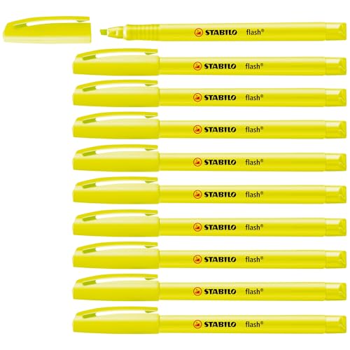 STABILO Surligneur flash - Lot x 10 surligneurs - Jaune fluo