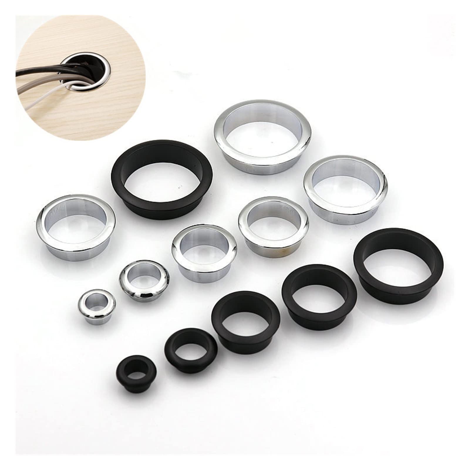 Passacavo in Lega di Zinco lucidato - 44 mm di Diametro esterno/32 mm di Diametro Interno - Organizzatore for Cavi for scrivania/bancone/Armadio (Confezione da 1)