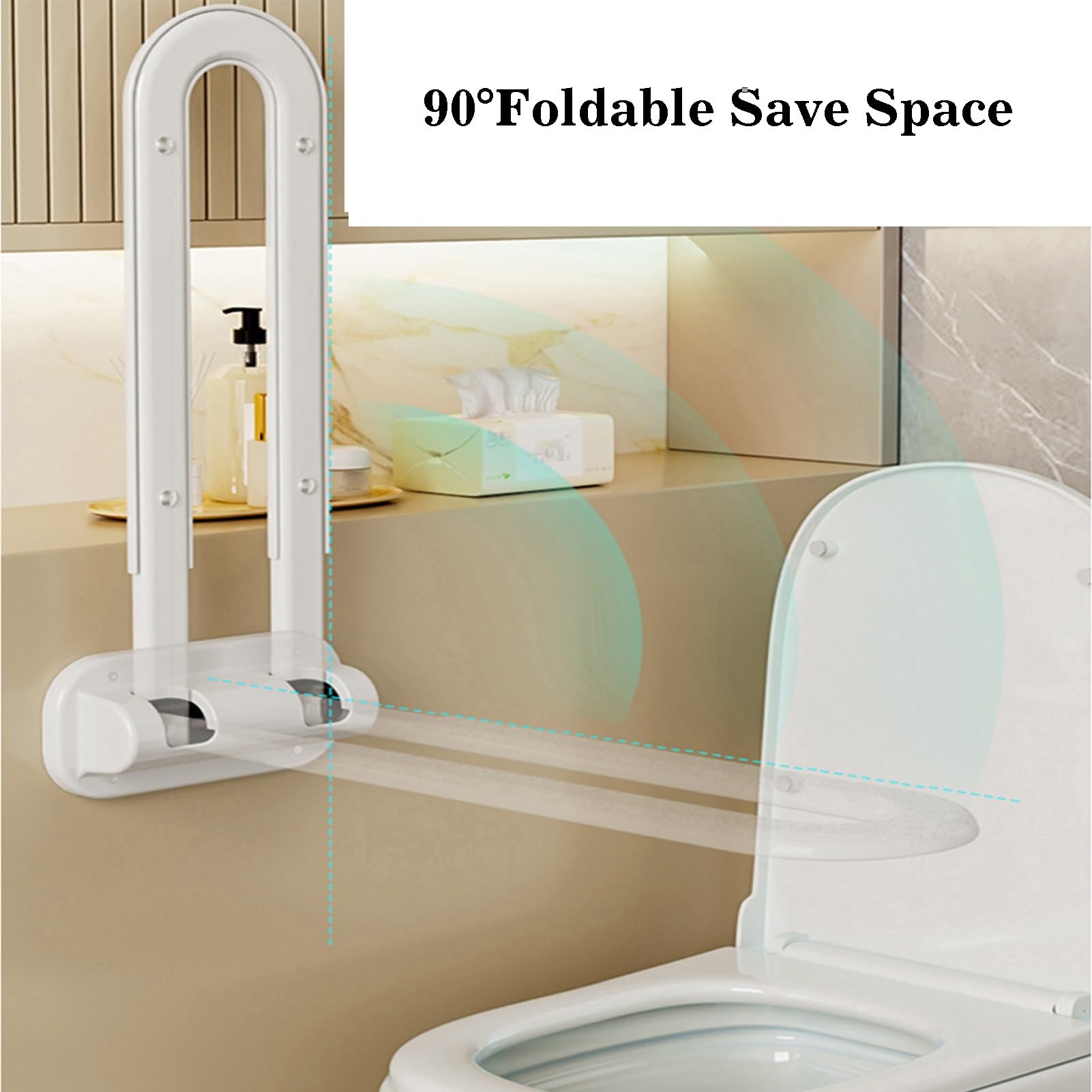 Barra de seguridad plegable – Empuñaduras abatibles para personas mayores – Rieles de soporte de inodoro plegables para bañeras y duchas