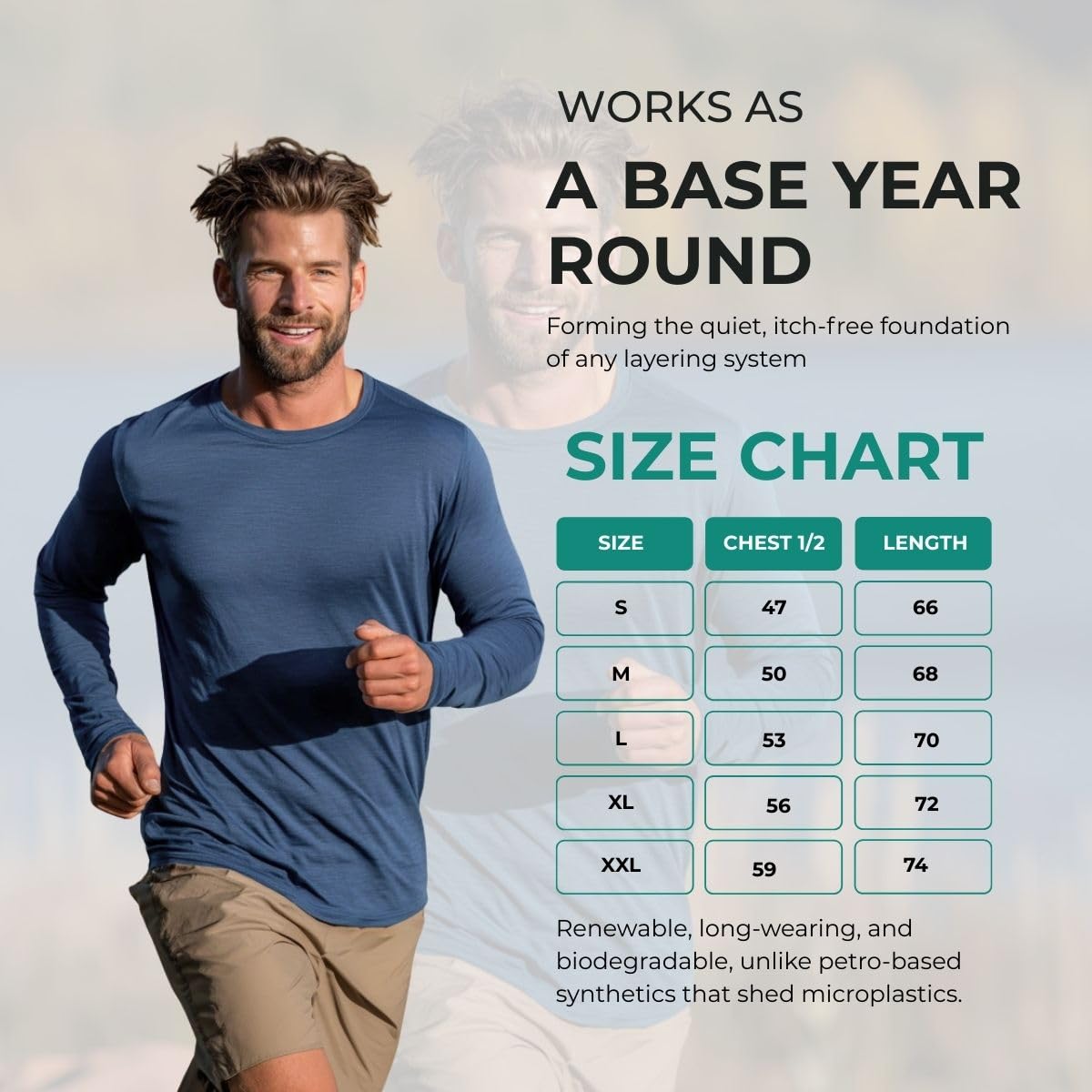 menique 100 % lana merino de manga larga para hombre, camisas térmicas de capa base, camisa de ajuste delgado, transpirable, cuello redondo, para correr, viajar, gimnasio, senderismo, esquí