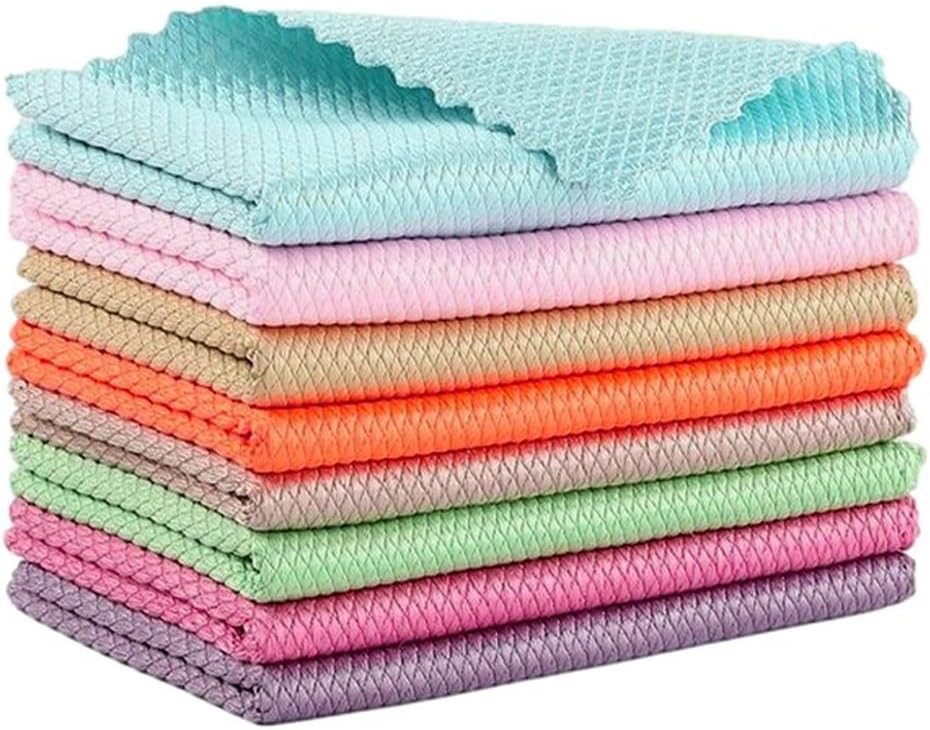 5Pcs Kitchen Cleaning Towel Anti-Grease Wiping Rags Absorbable Fish Scale Wipe Cloth Window Dish(30x40cm)